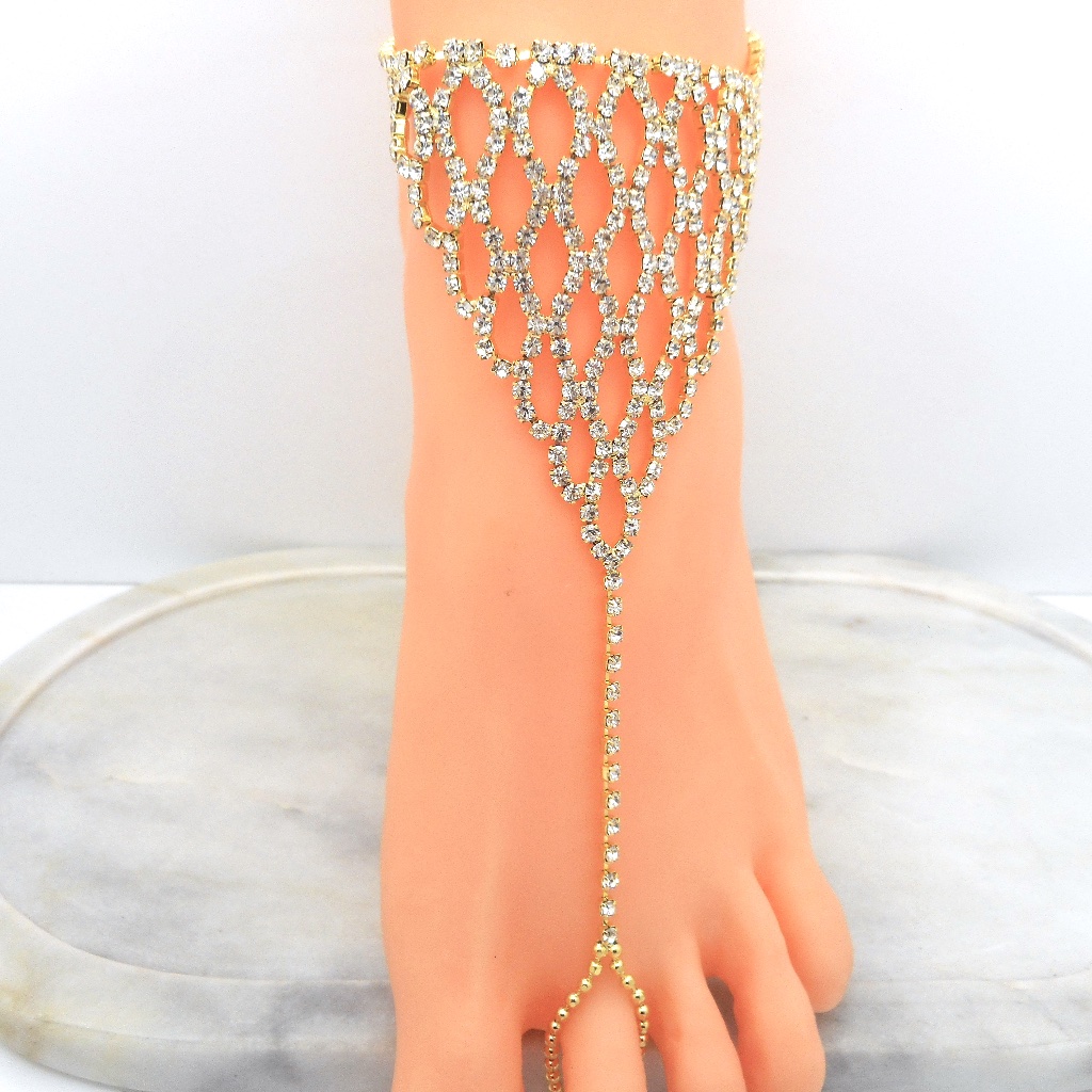 Anklet Toe Ring Slave Ankle Bracelet Gold Crystals 22$